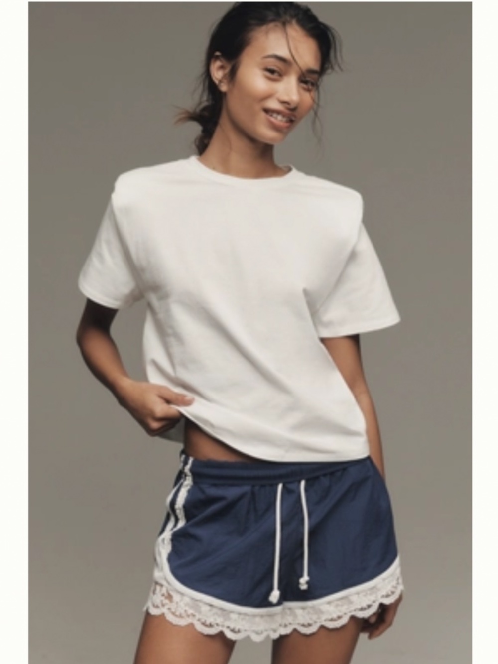 Anthropologie Endless Rose Padded Shoulder Short Sleeve Cotton Tee